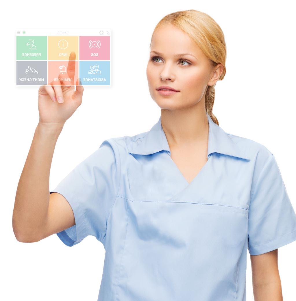 Infirmière utilisant le terminal NurseTab en chambre